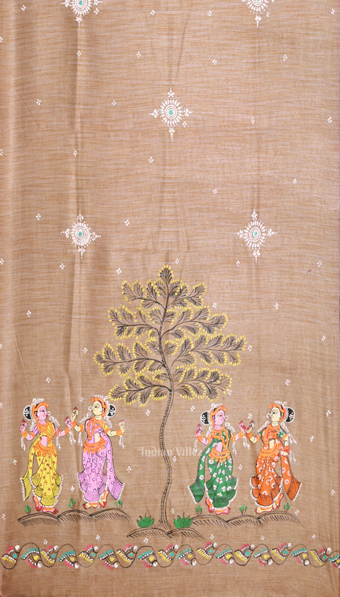 Lavender Golden Dual Tone Nartaki Tussar Pattachitra Dupatta