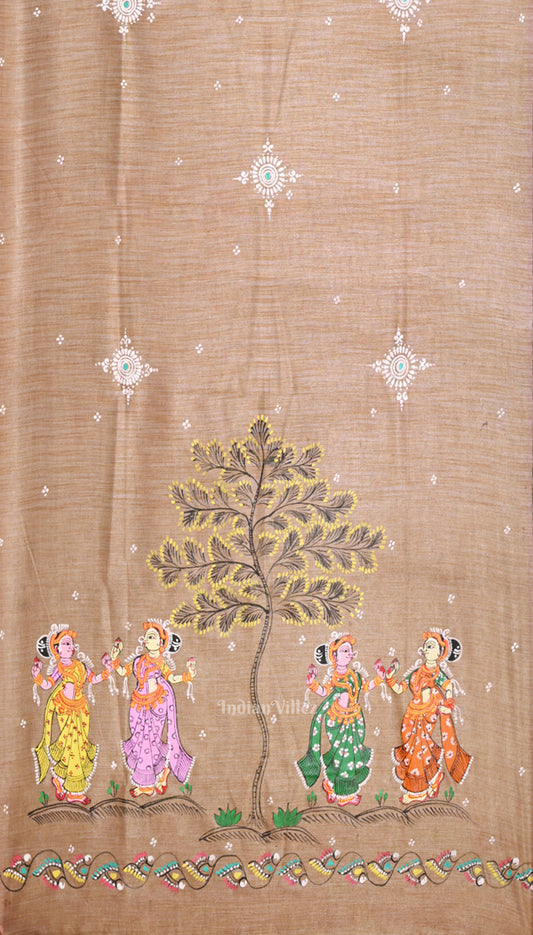Lavender Golden Dual Tone Nartaki Tussar Pattachitra Dupatta