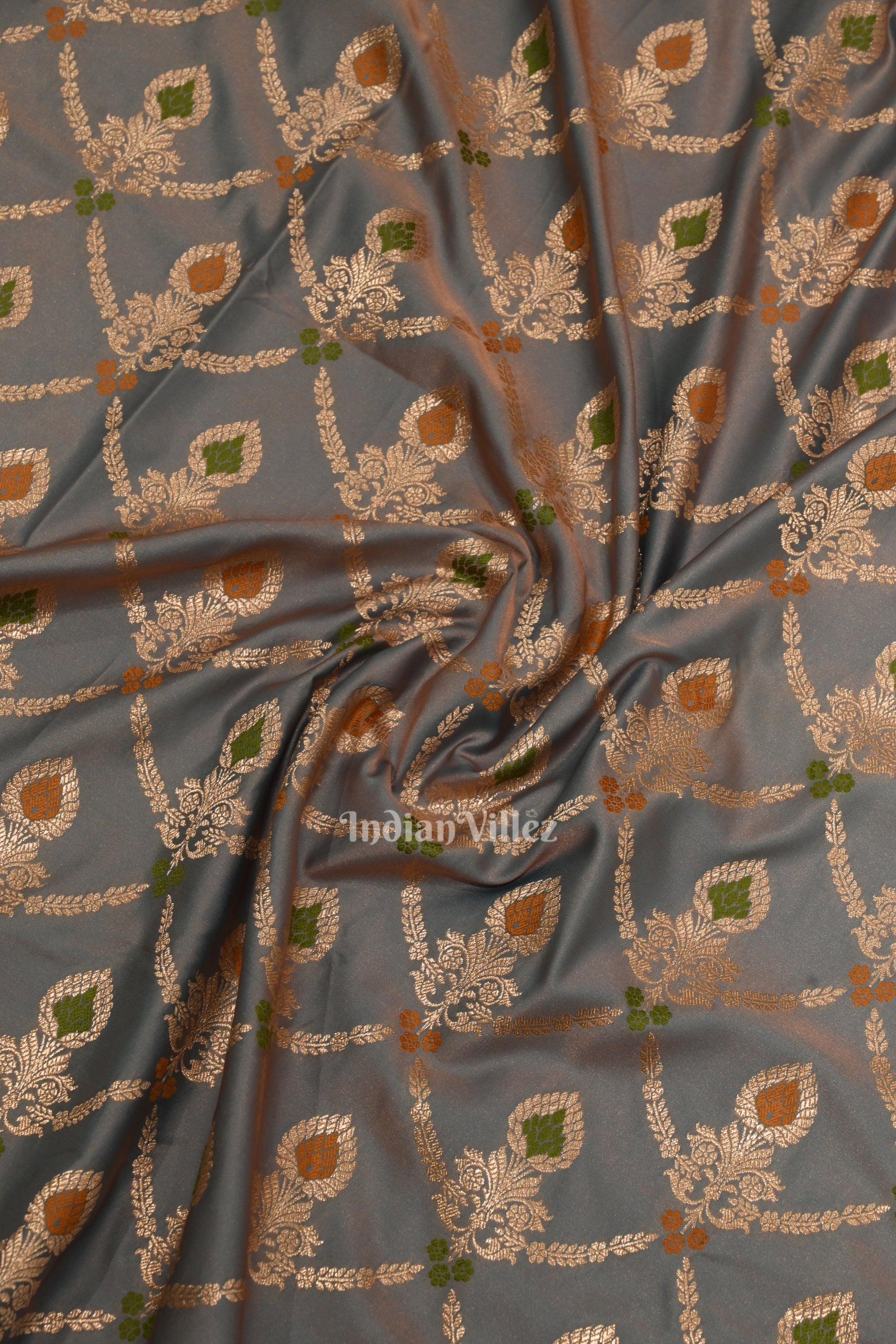 Light Blue Peach Dual Tone Meenakari Pure Mashru Satin Silk Banarasi Saree