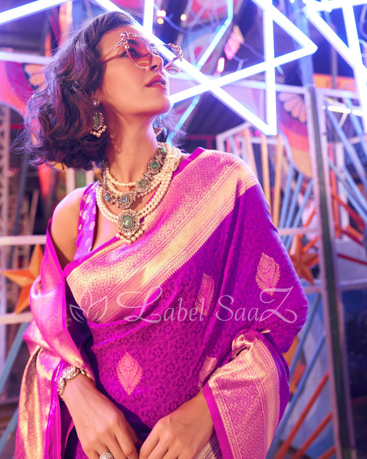 Violet Pure katan Banarasi Saree
