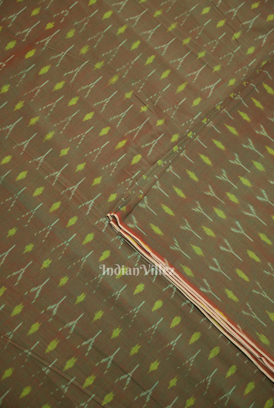 Moss Green Dual Tone Geometric Handwoven Pochampally Ikat Cotton Fabric 