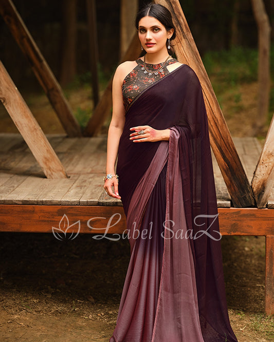 Wine Onion Chiffon Saree with Blouse