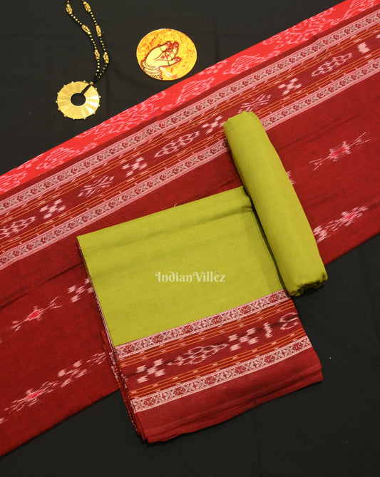 Red Green Pasapali Sambalpuri Cotton Dress set with Dupatta