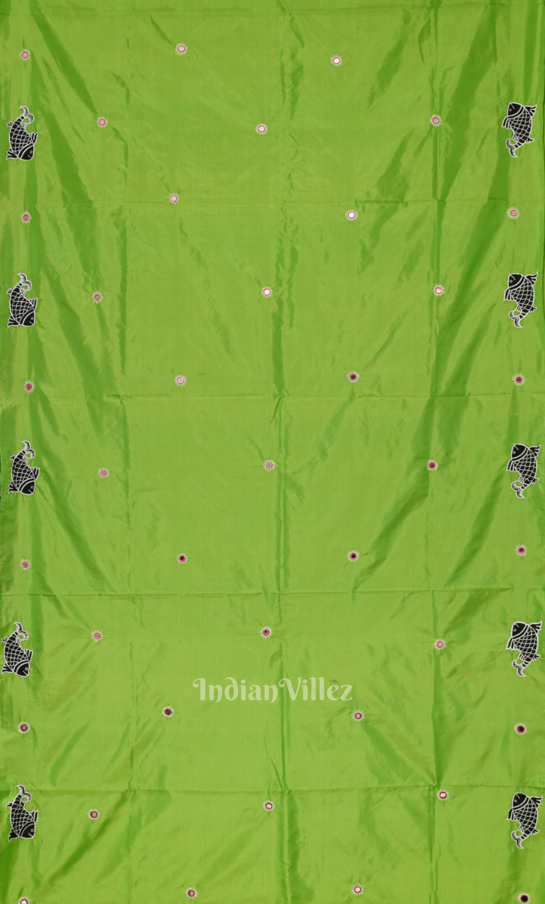 Parrot Green Applique  Work Handwoven saree 