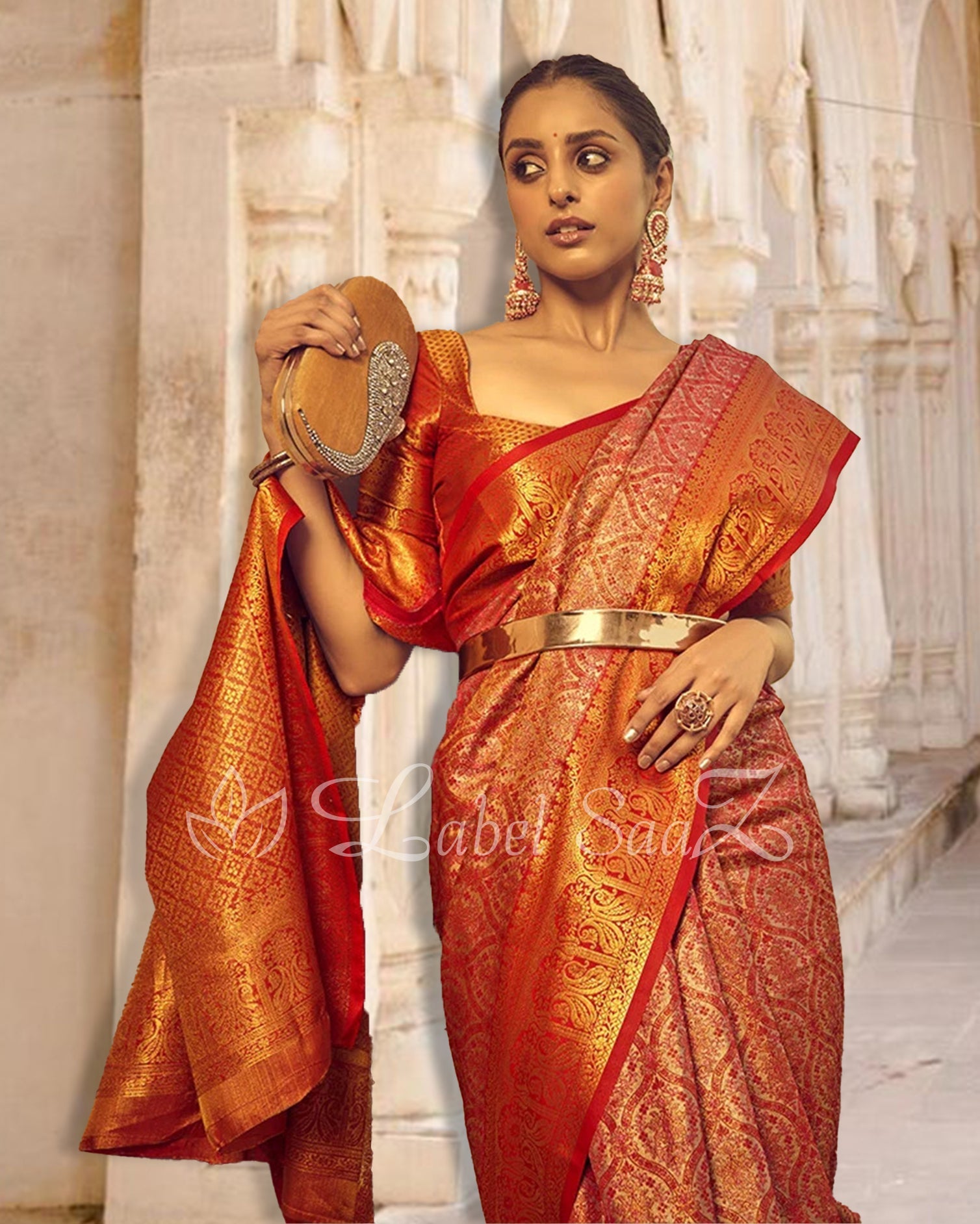 Dark Pastel Red Multicolor Banarasi Handloom Rich Zari Weaving Silk Saree