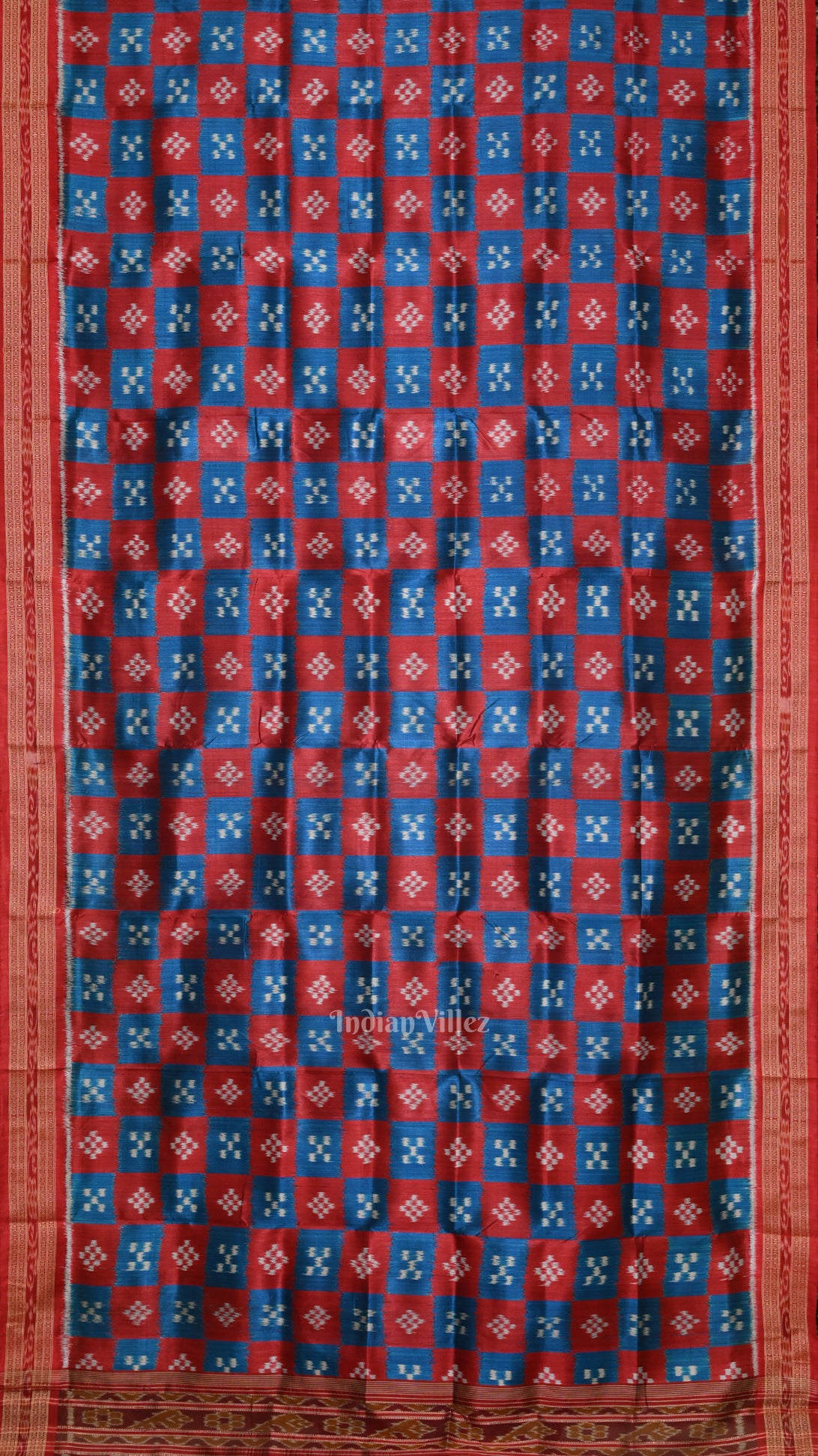 Red Blue Body Pasapali Odisha Ikat Khandua Silk Saree 