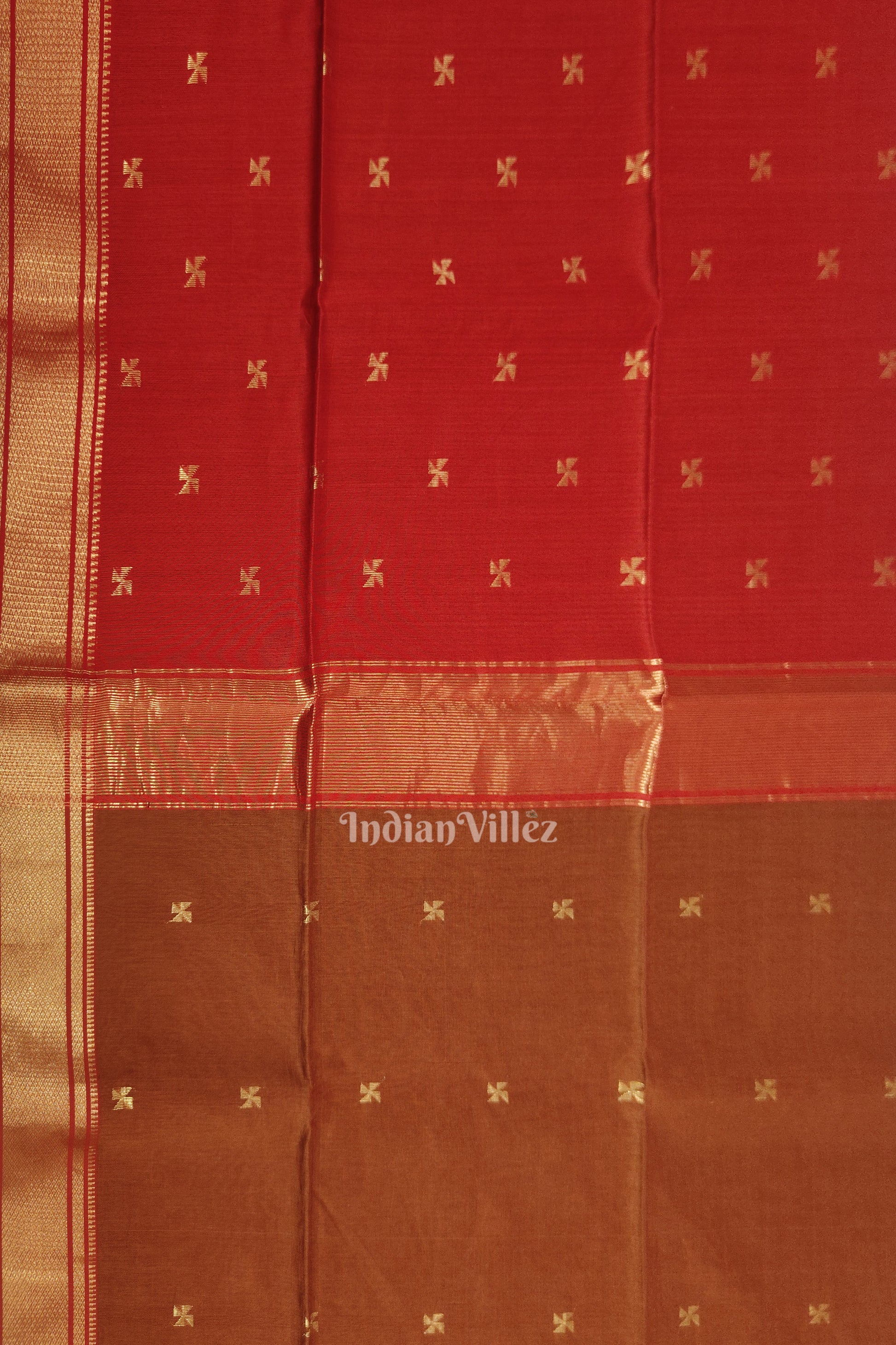 Caramel Butta Design Pure Silk Cotton Maheshwari Saree with Zari Border