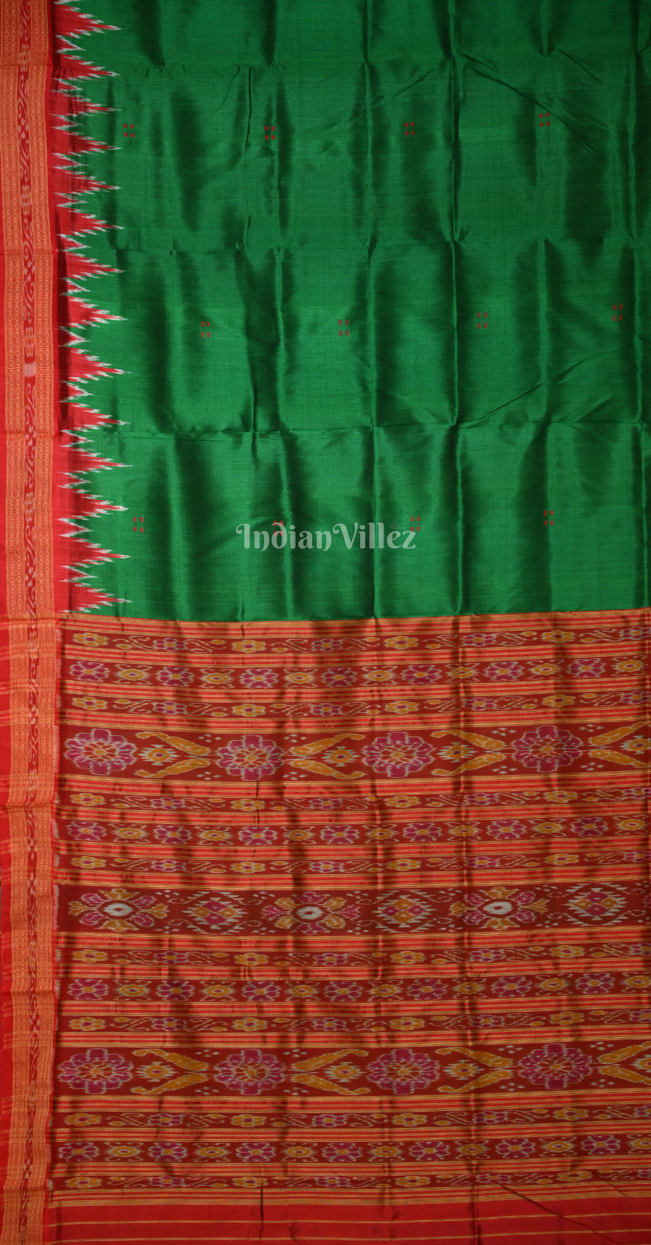 Green Red Kumbha Buti Design Odisha Ikat Khandua Silk Saree