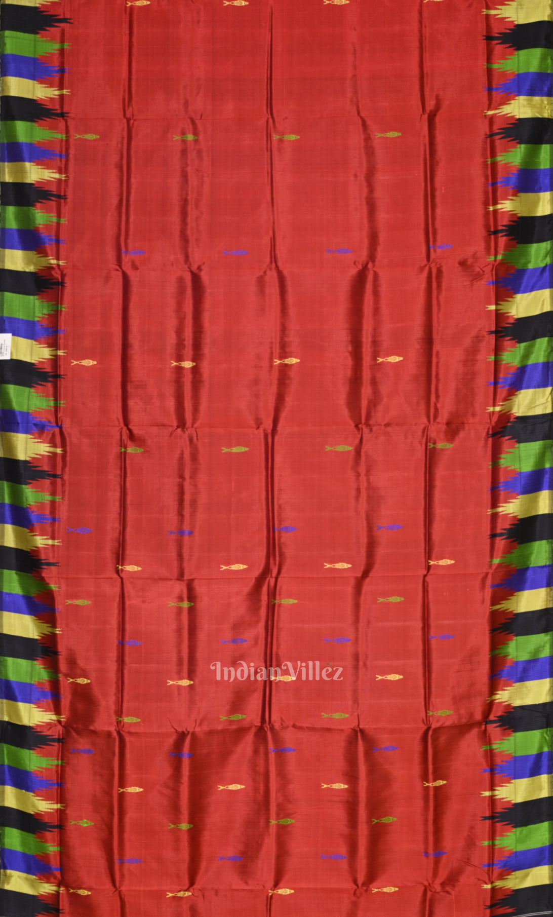 Red Fish Motif Double Pallu Berhampuri Silk Saree