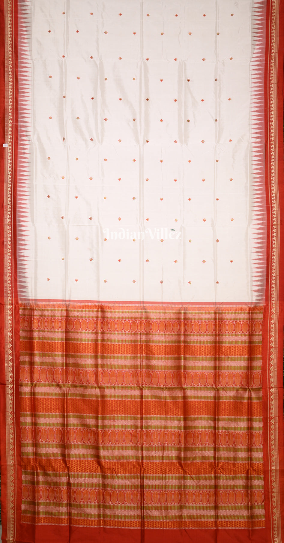 White Red Buti Design Odisha Ikat Bomkai Sambalpuri Silk Saree