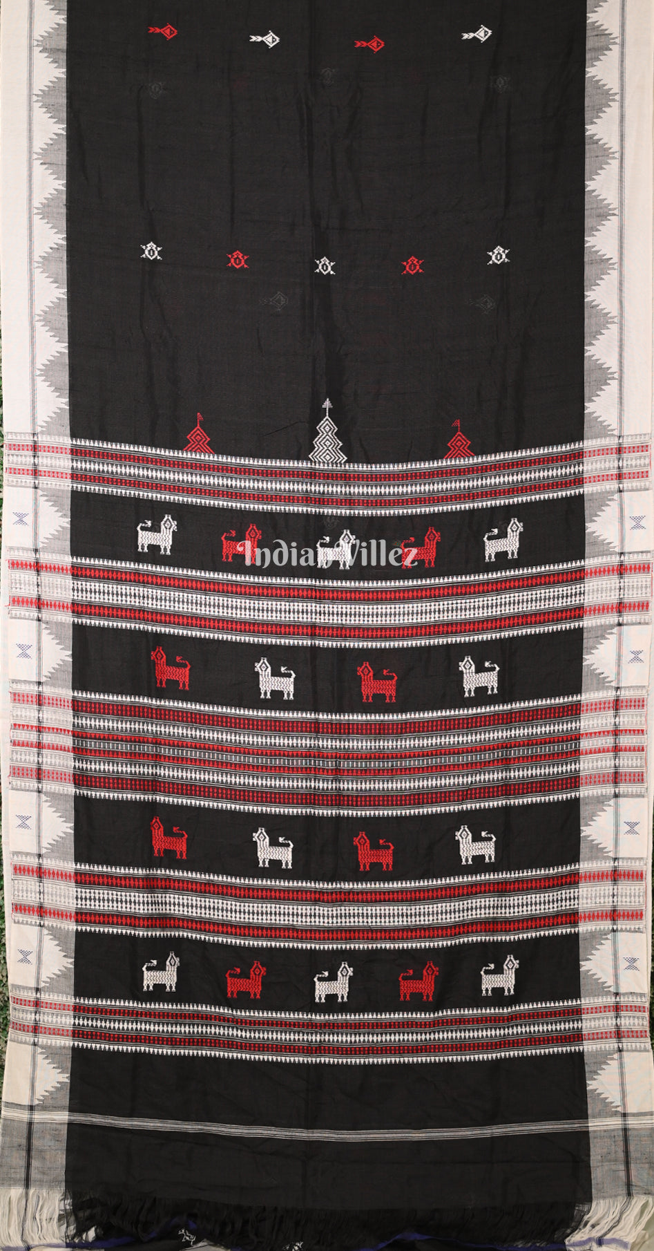 Black White Odisha Handloom Natural Dye Kotpad Tussar Saree
