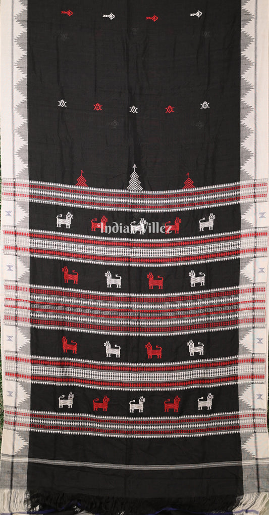 Black White Odisha Handloom Natural Dye Kotpad Tussar Saree
