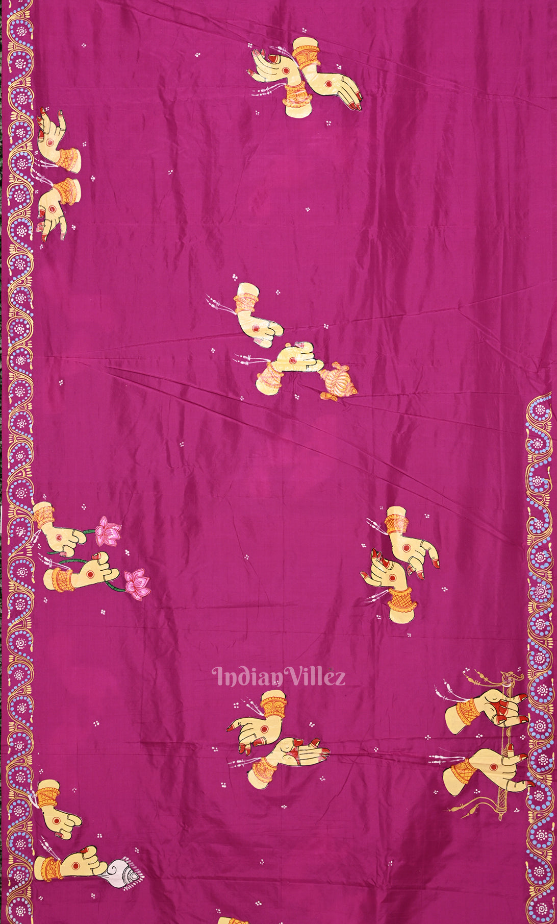 Rani Pink Arjuna Bows to Navagunjara Pure Hand-Painted Pattachitra Saree