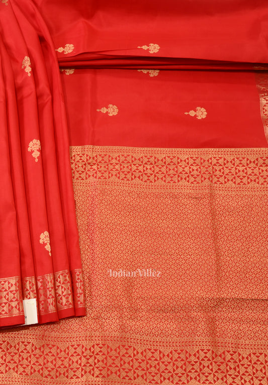 Pure Red Designer Katan Banarasi Silk Saree