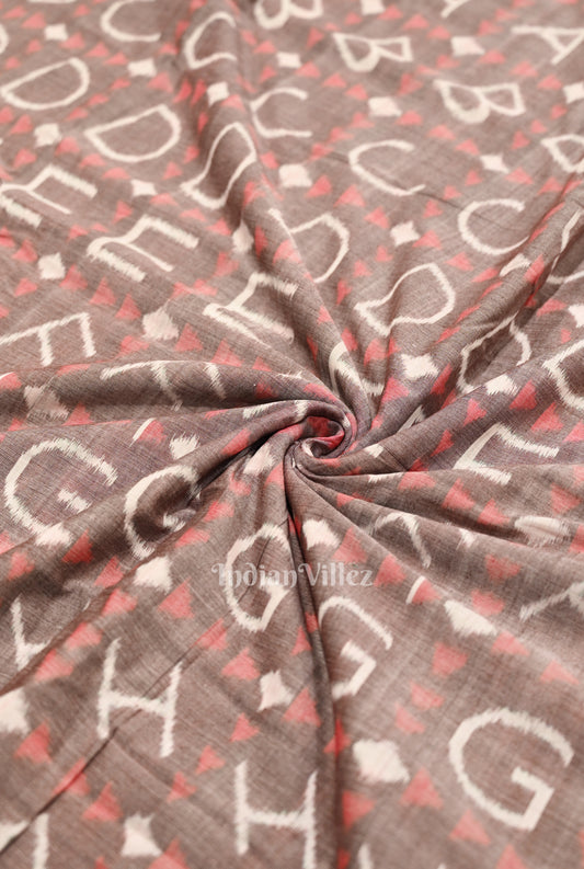 Peach  English Alphabet Sambalpuri Odisha Ikat Cotton Fabric