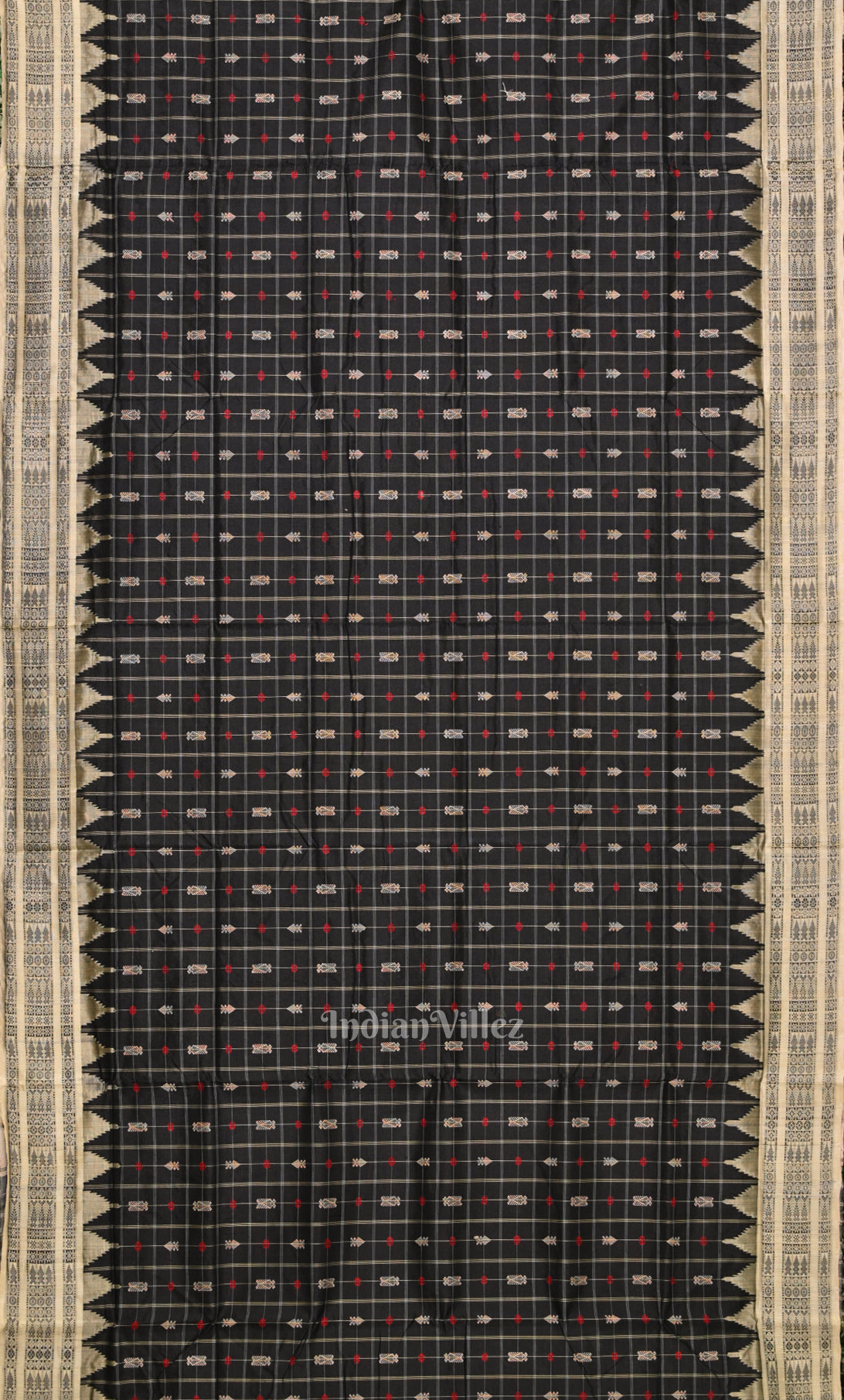 Black Hazar Buti Bomkai Tussar Silk Saree with Sarabandha Anchal 