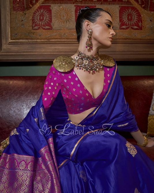 Light Blue Pure Satin Handloom Weaving Silk Saree