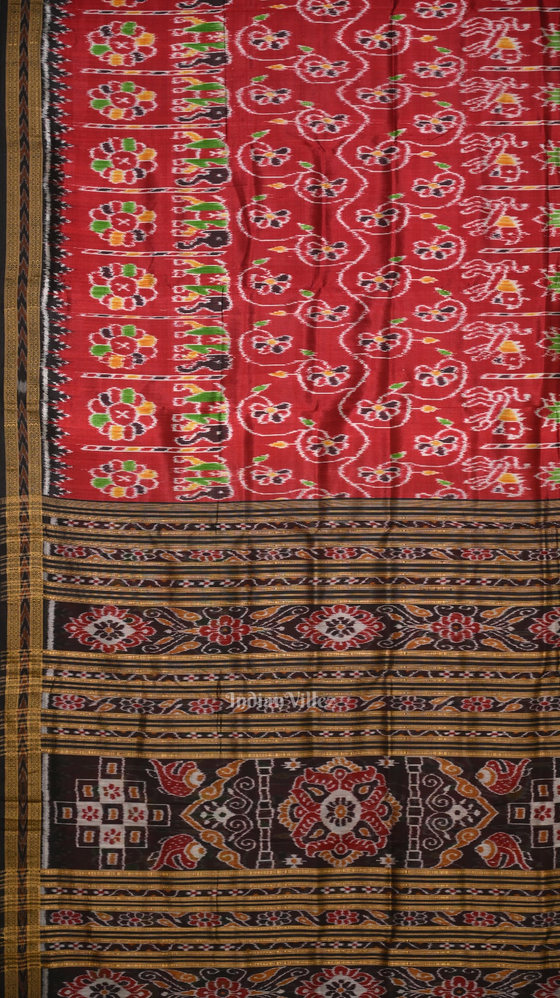 Maroon  Elephant Theme Odisha Ikat Khandua Silk Saree