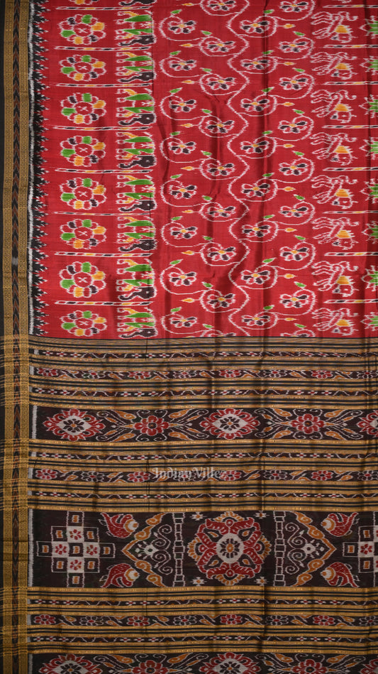 Maroon  Elephant Theme Odisha Ikat Khandua Silk Saree