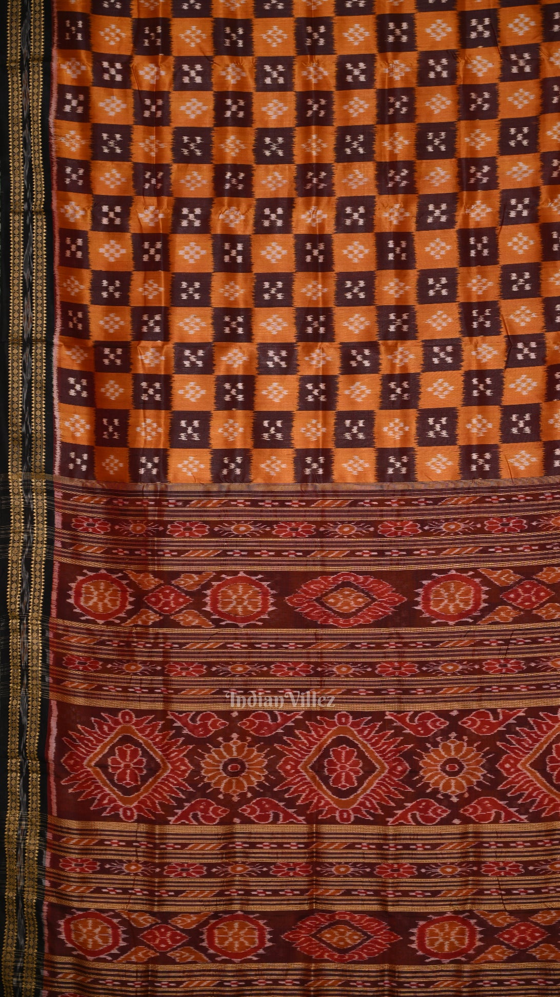 Mustard Yellow Coffee  Pasapali Odisha Ikat Khandua Silk Saree