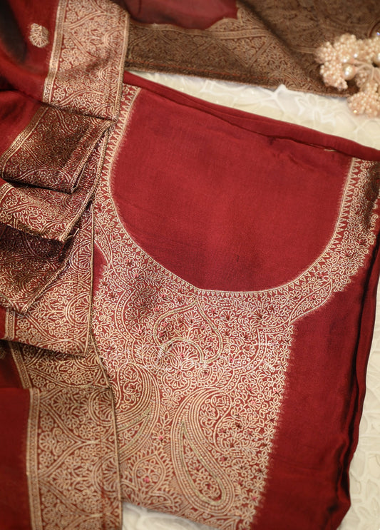 Maroon Buti Design Unstitched Salwar Suit 