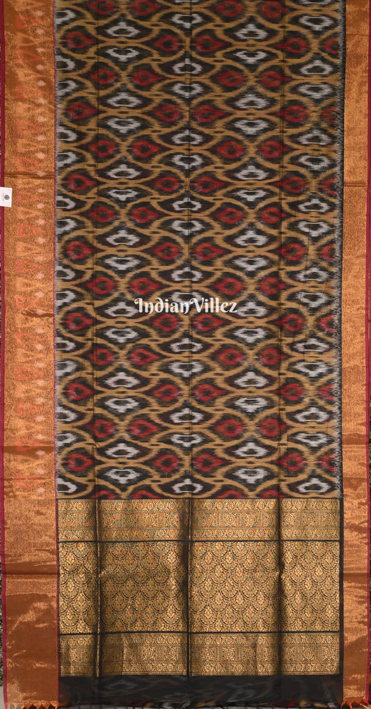 Beige Maroon Pochampally Ikat (Sico) Saree