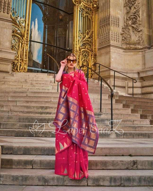Pink South Tussar Silk Saree