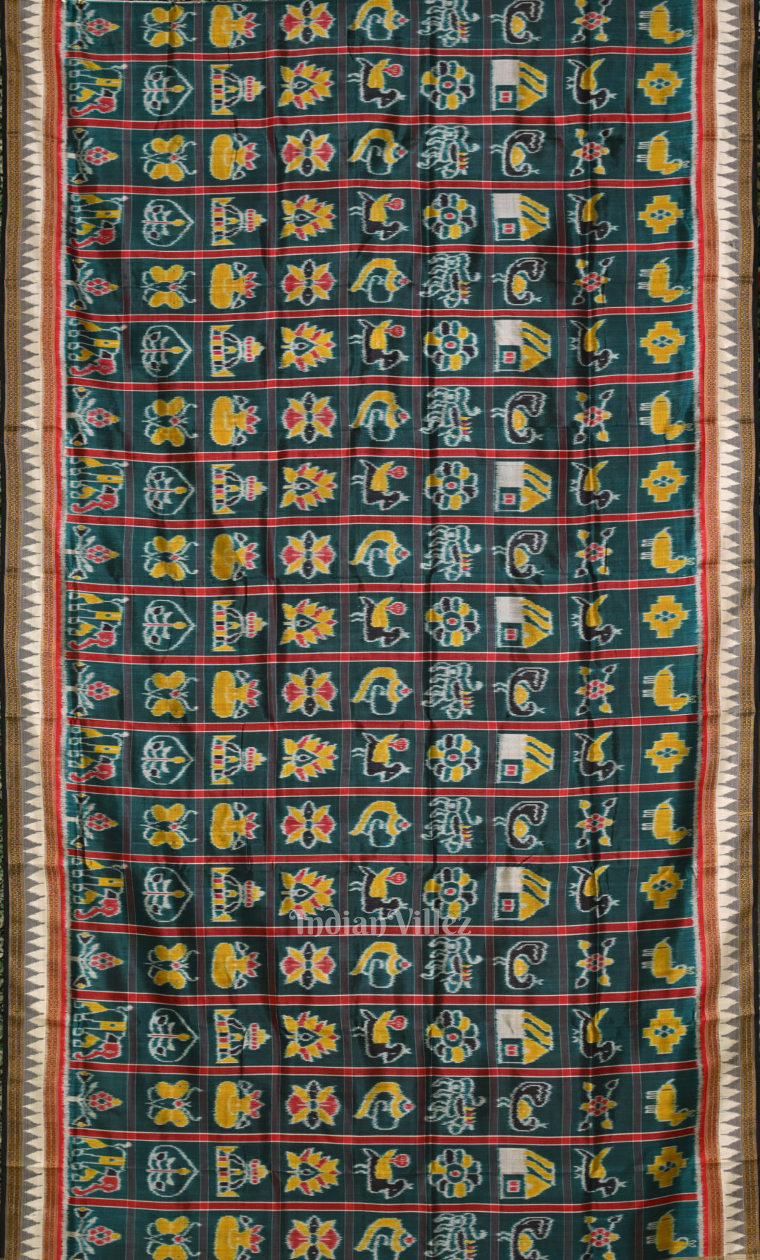 Teal Blue Black Nabakothi Odisha Ikat Khandua Silk Saree