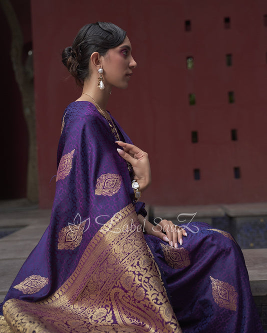 Purple Pure Satin Weaving Silk Saree With Blouse Piece