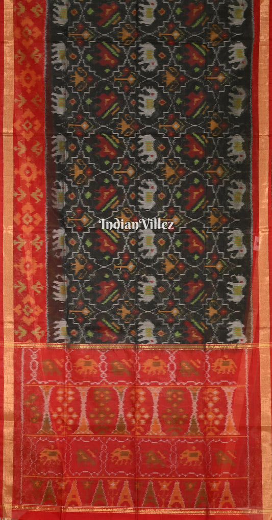 Black Rani Pink Pochampally Ikat (Sico) Saree 
