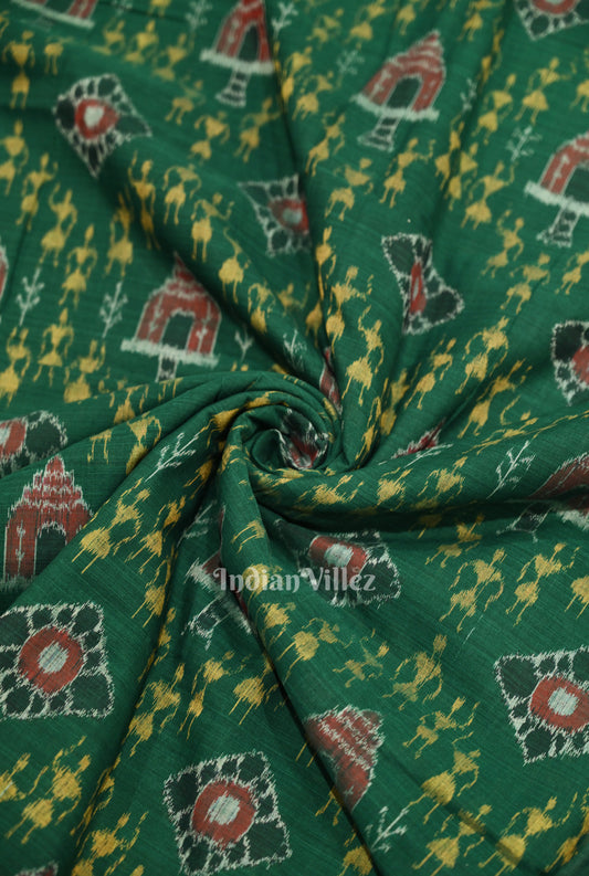 Dark Green Tribal Theme Sambalpuri Odisha Ikat Cotton Fabric