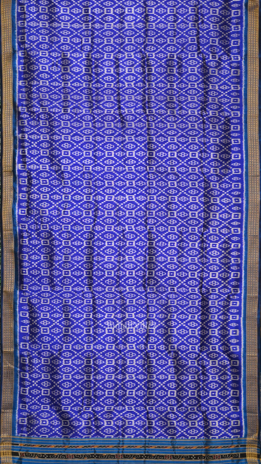 Indigo Blue Floral Odisha Ikat Khandua Silk Saree 