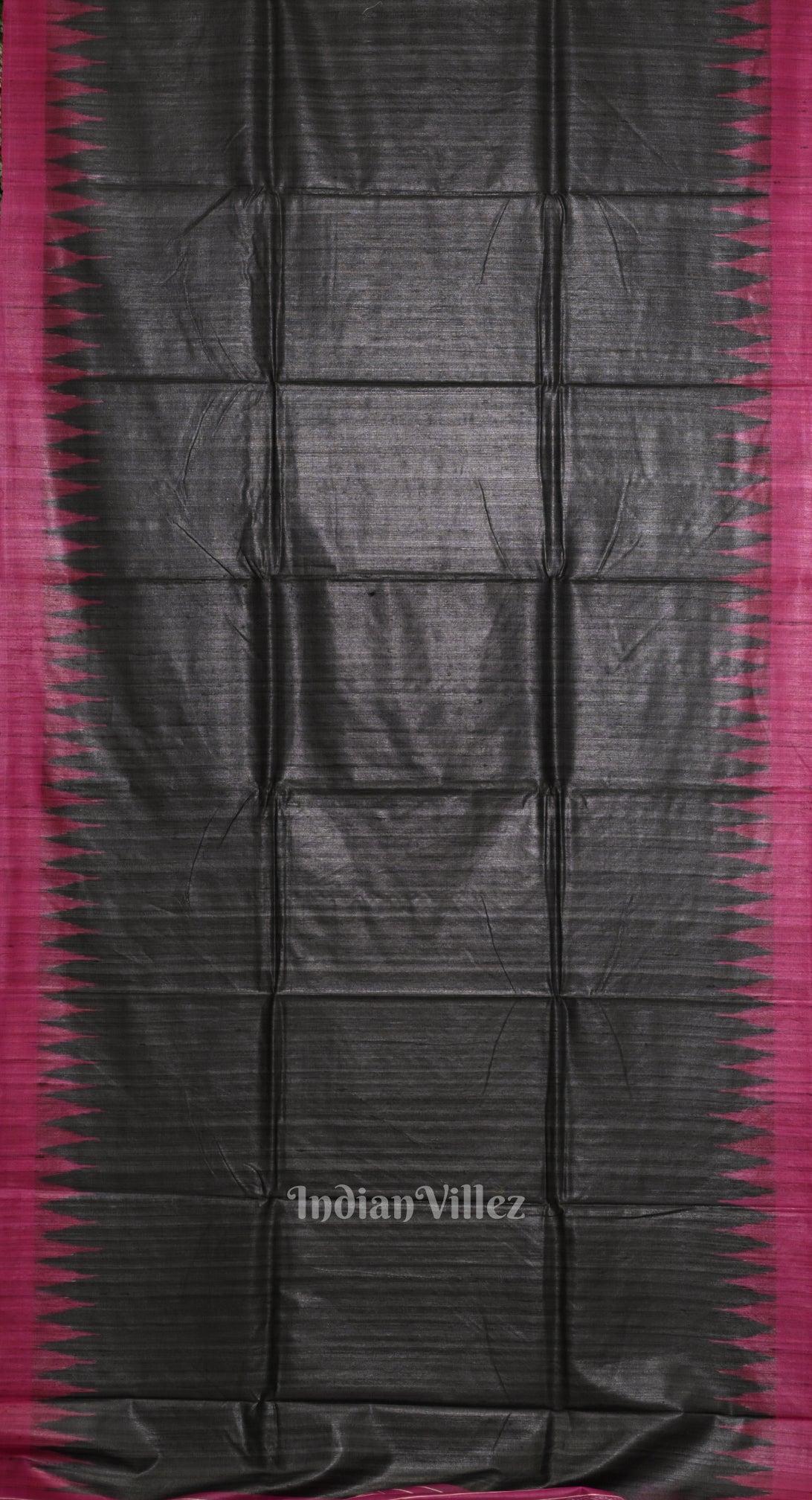 Black Tussar Silk Saree with Rani Pink Border & Anchal
