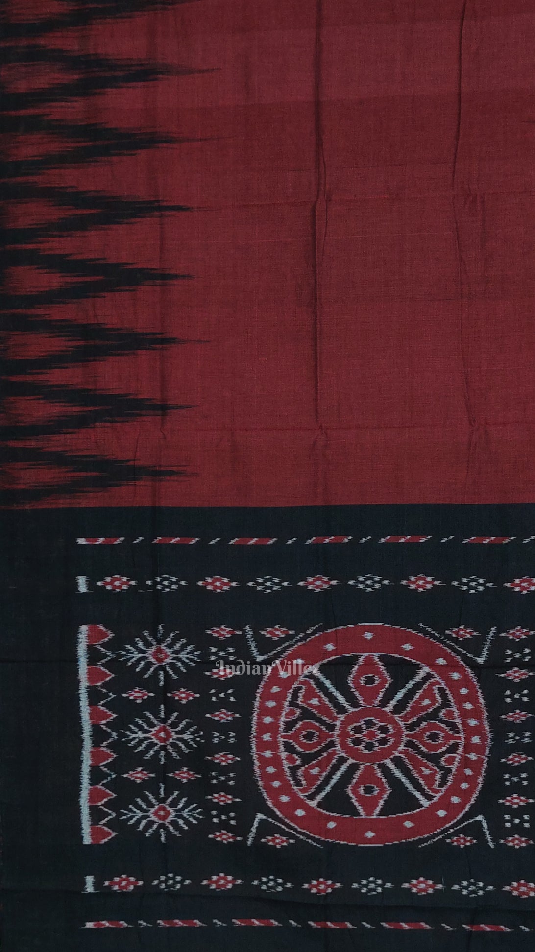Maroon Black Kargil Kumbha Maniabandha Cotton Saree 