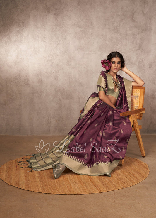 Maroon Bhagalpuri Weaving Silk Saree 