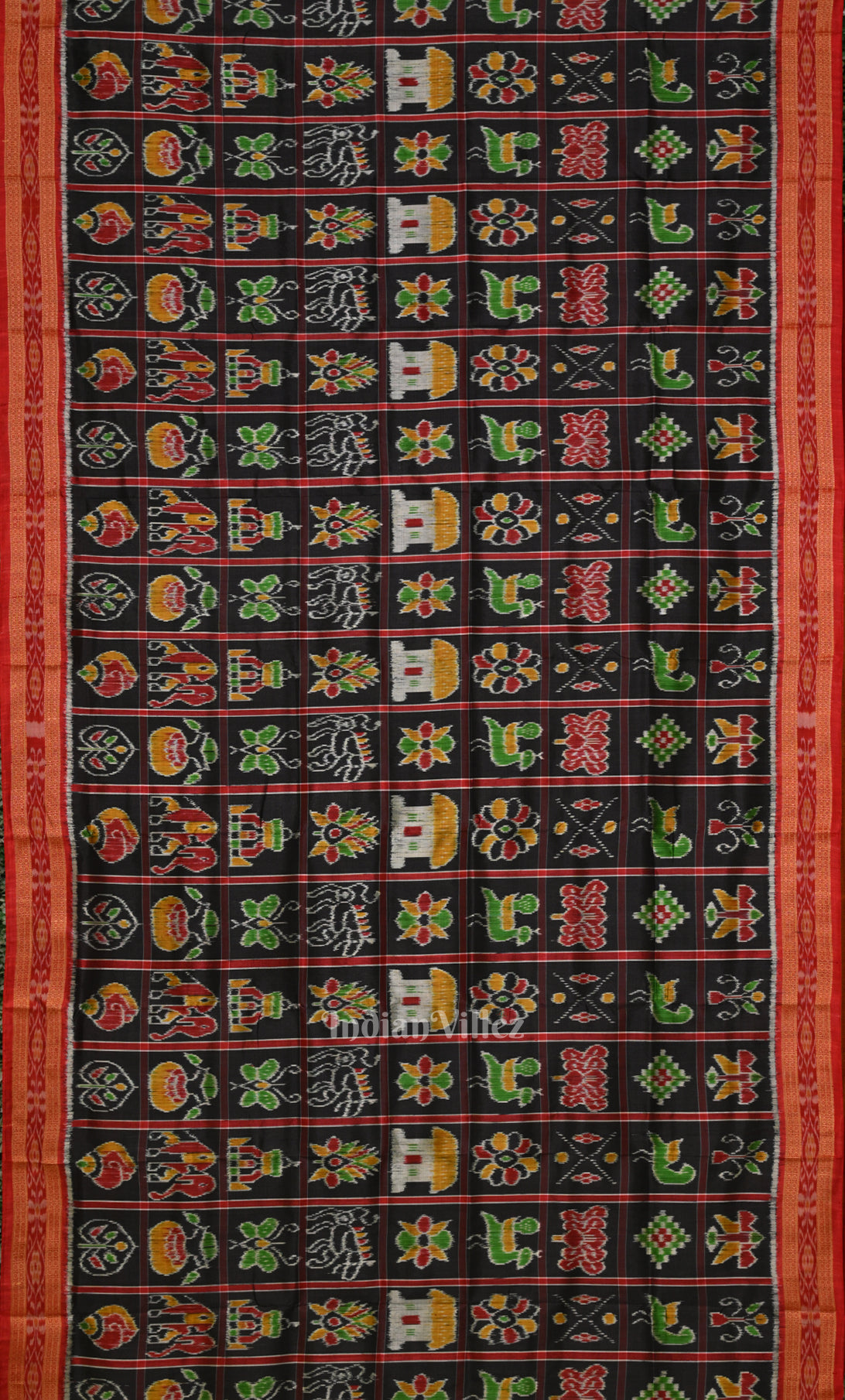 Black Red Nabakothi Odisha Ikat Khandua Silk Saree 
