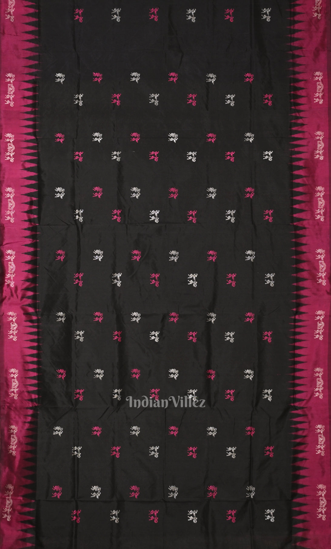 Black Magenta Pink Tribal Doli Sawari Odisha Ikat Bomkai Sambalpuri Silk Saree