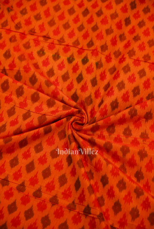 Orange Dual Tone Pochampally Ikat Silk & Cotton (Sico) Fabric 