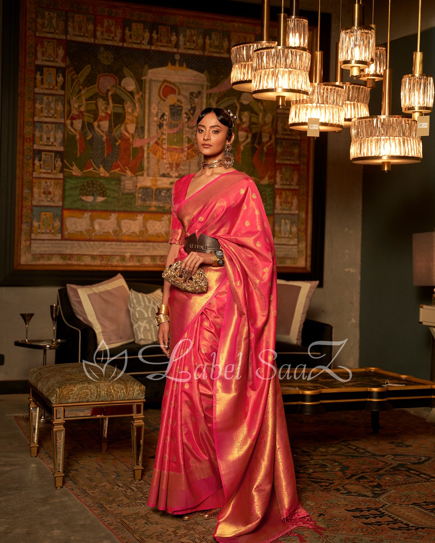 Pink Zari Base Tissue Banarasi Handloom Saree