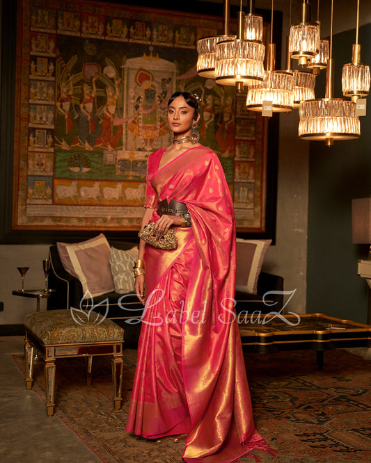 Pink Zari Base Tissue Banarasi Handloom Saree
