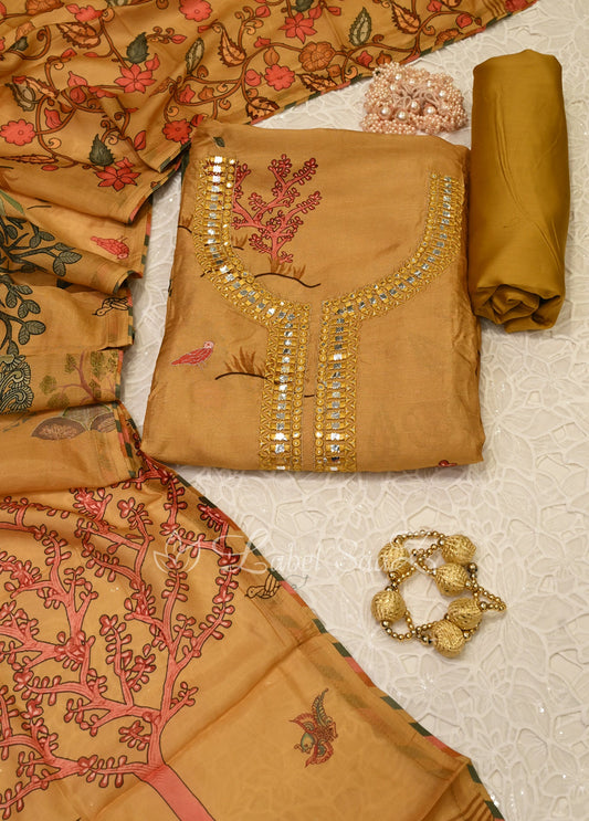 Mustard Yellow Floral Design Unstitched Salwar Suit 