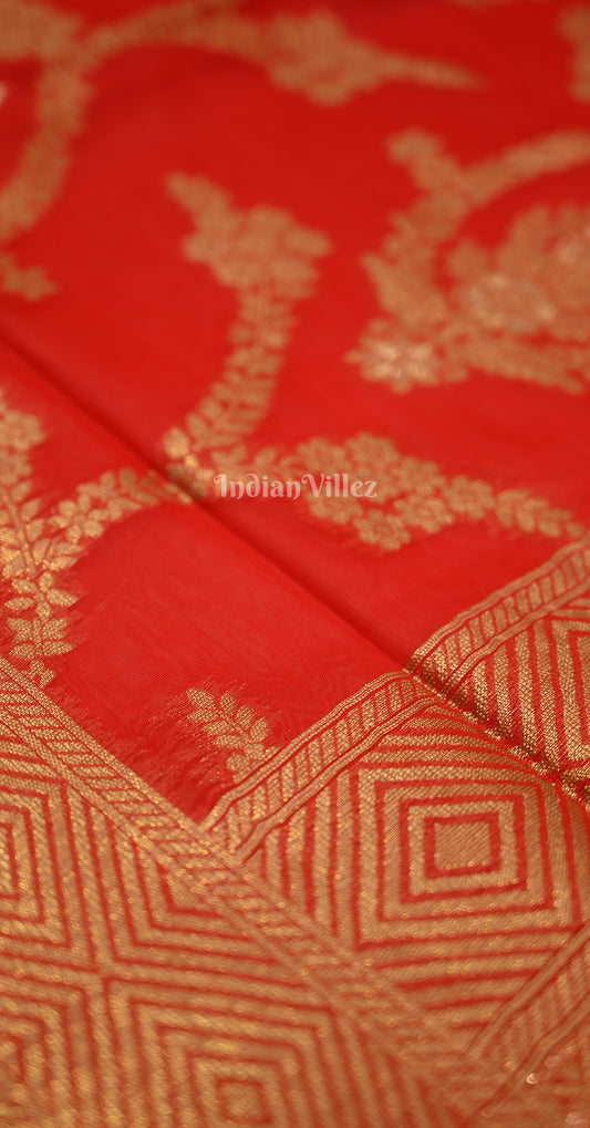 Red Dual Tone Weaving Organza Saree With Blouse Piece