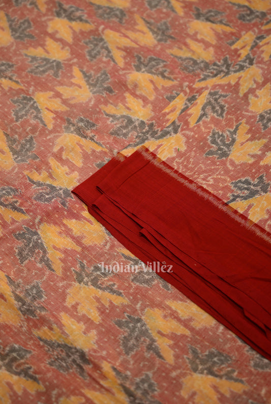 Peach Red Sambalpuri Ikat Cotton Fabric