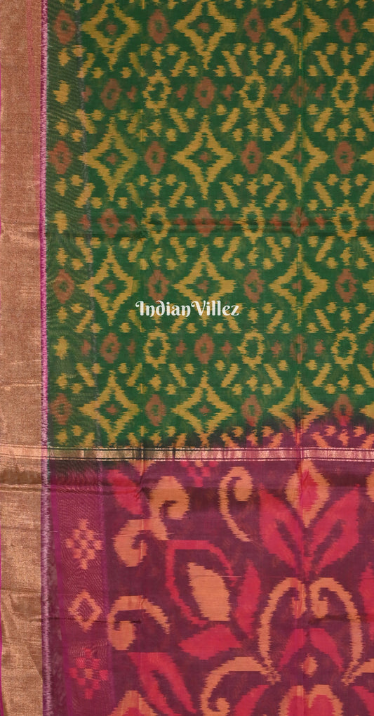 Green Magenta Pink Pochampally Ikat Silk Cotton (Sico) Saree