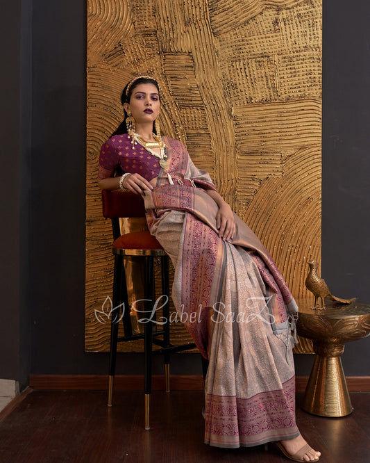 Wine Color Chaap Handloom Weaving Silk Saree