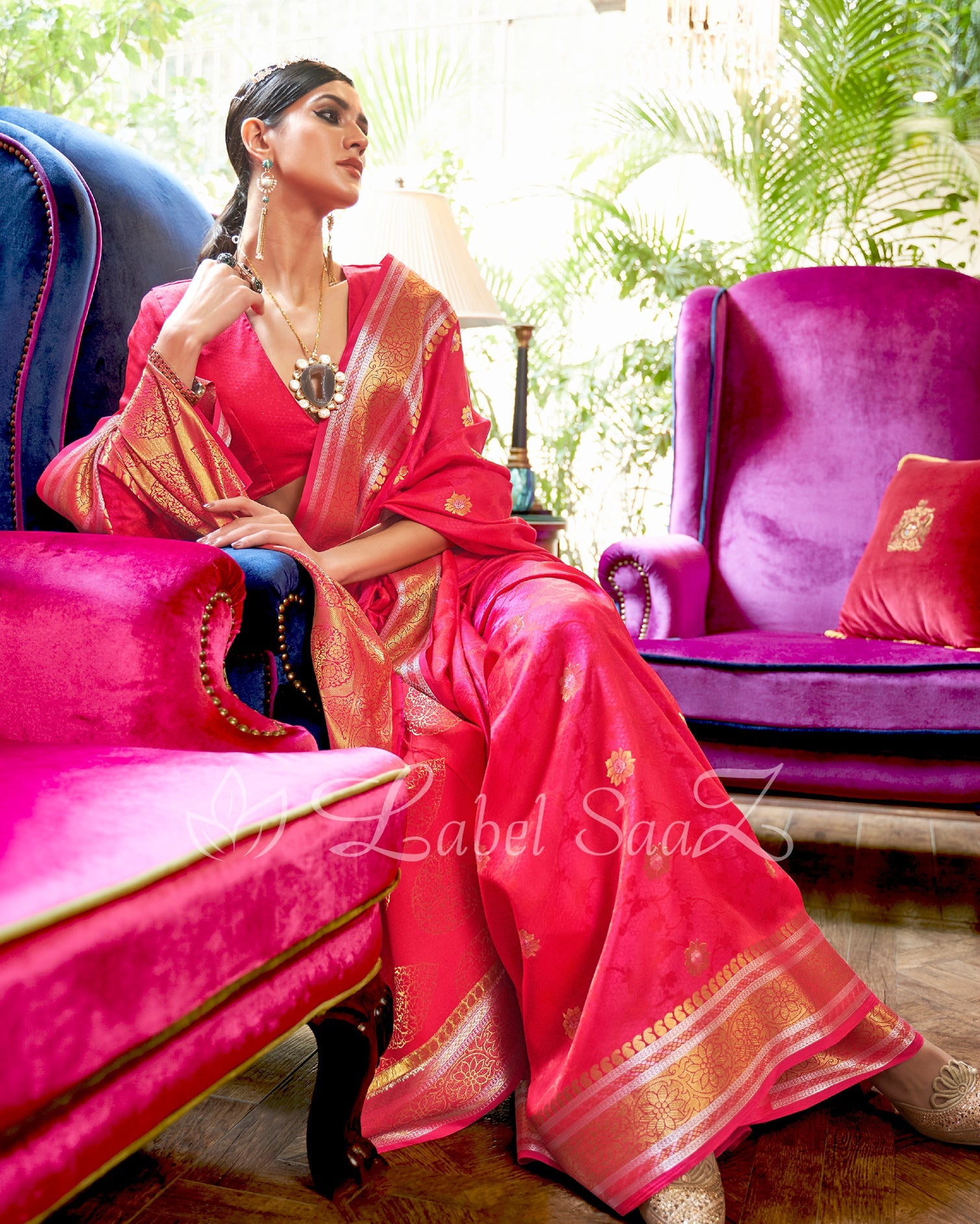 Pink Pure Handloom Katan Banarasi Saree 