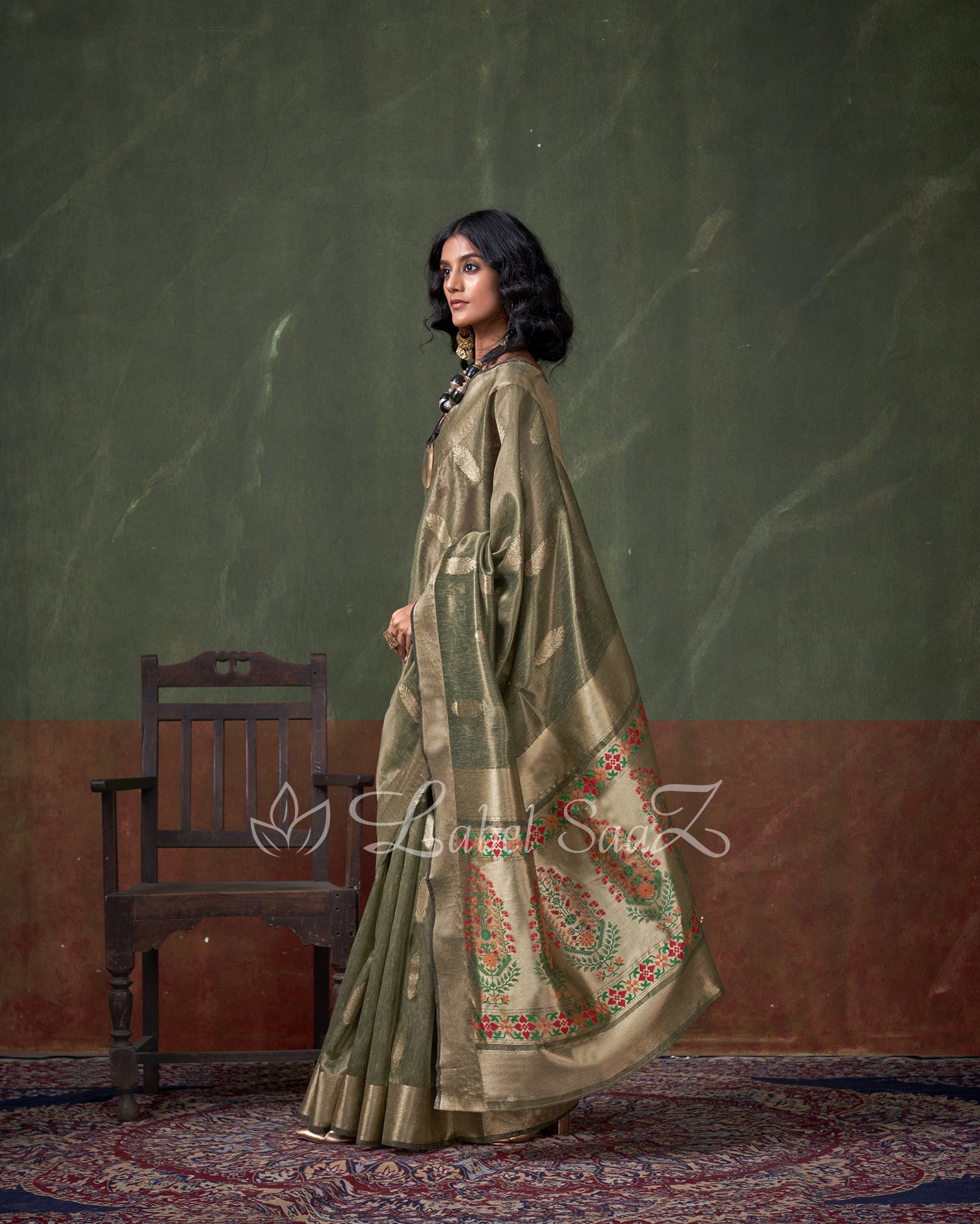 Mehendi Green Paithani  Zari Tissue Silk Saree