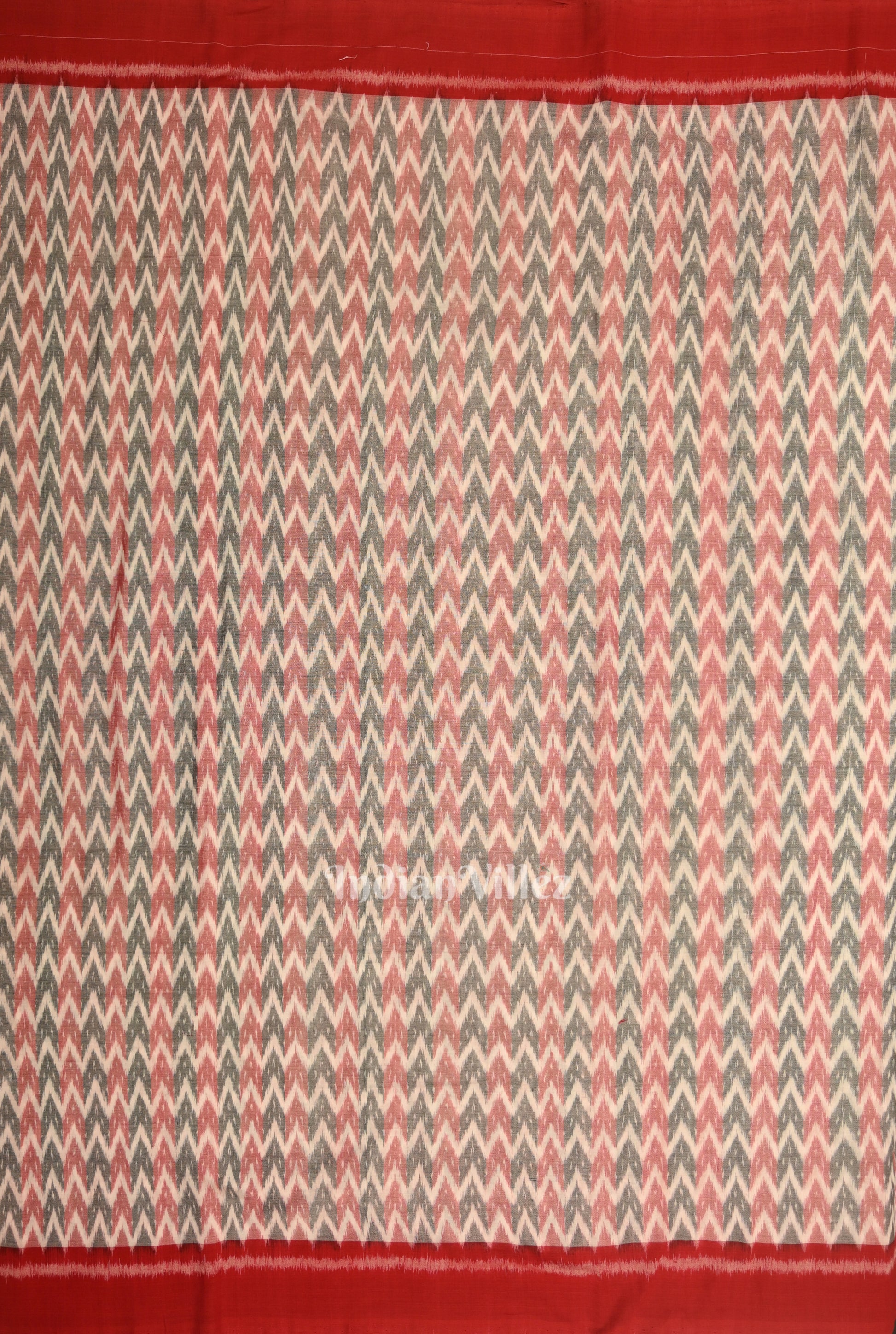 White Red Odisha Ikat Cotton Fabric
