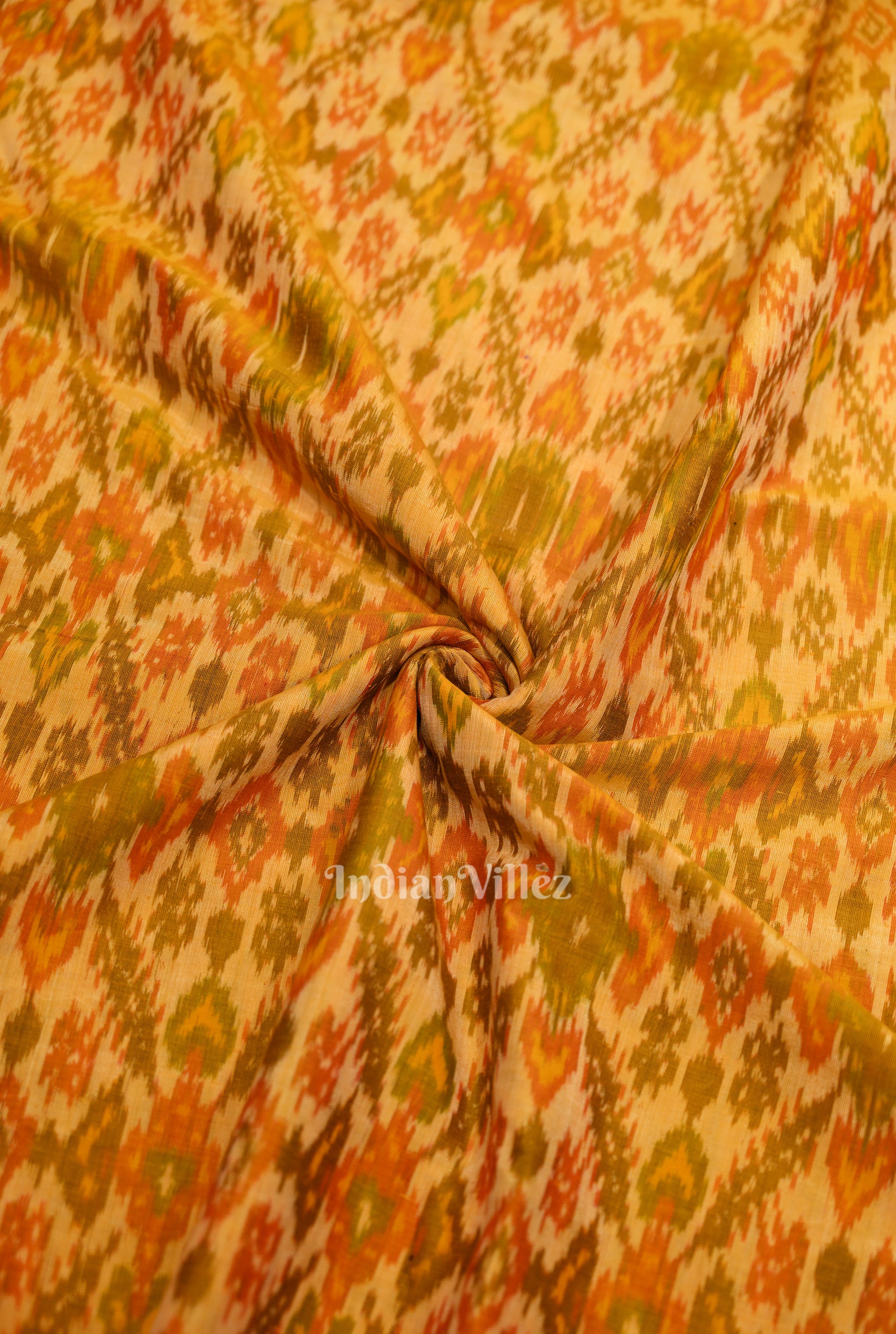 Mustard Yellow Dual Tone Pochampally Ikat Silk & Cotton (Sico) Fabric 
