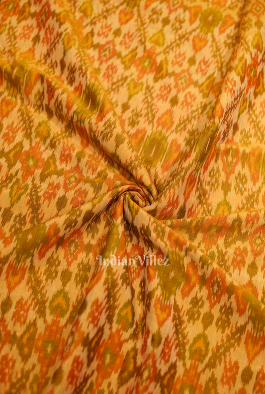 Mustard Yellow Dual Tone Pochampally Ikat Silk & Cotton (Sico) Fabric 